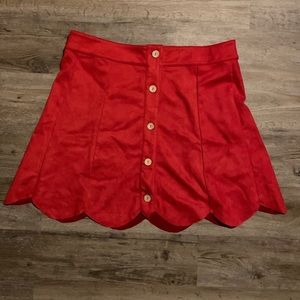 Red Faux Suede Plus Scallop Skirt